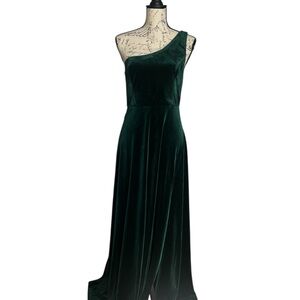 Lulu's One-Shoulder Dark Green Velvet Dress